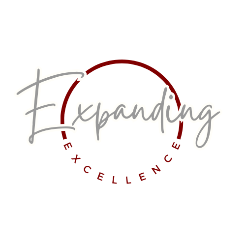 Expanding Excellence Logo. Handwritten word Expanding over a circle with the bottom half of circle the word Excellence.